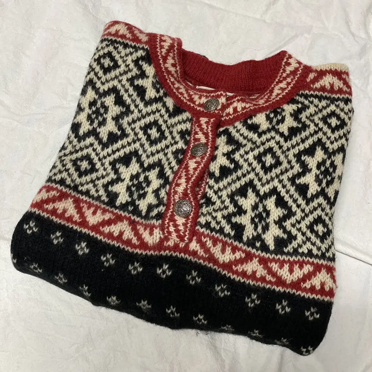 L.L.bean El Elvin Vintage Nordic Pattern Loose-fit Button Knit Sweater