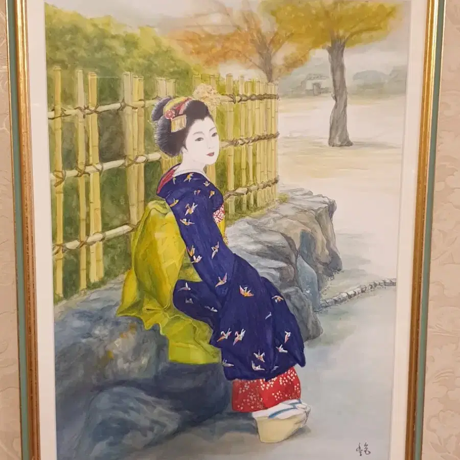 일본 게이샤 그림 수채화