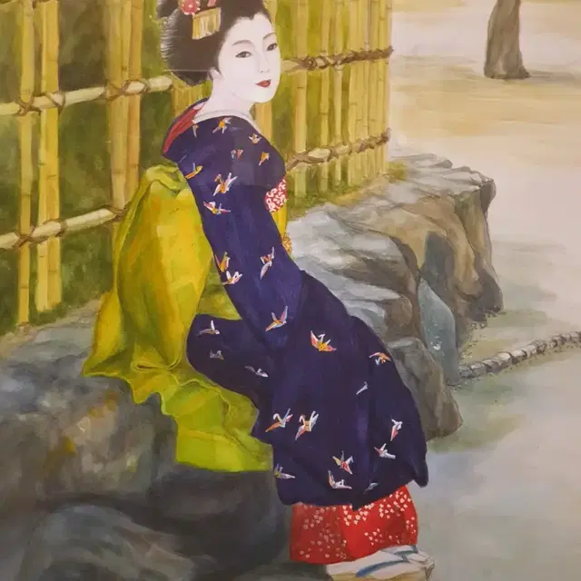 일본 게이샤 그림 수채화