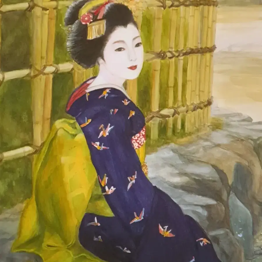 일본 게이샤 그림 수채화