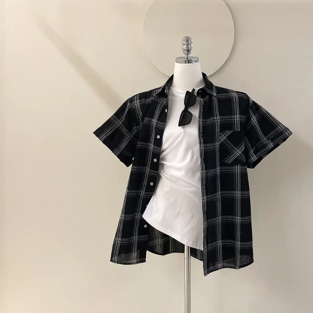 [Hot Sale] T4408 Overfit Mixed Check Pocket Vahn Long Sleeve Shirt