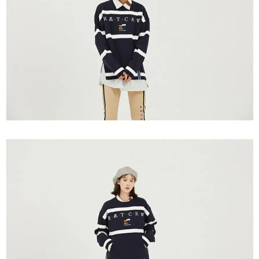 로맨틱 크라운 Round Neck Cable Knit_navy