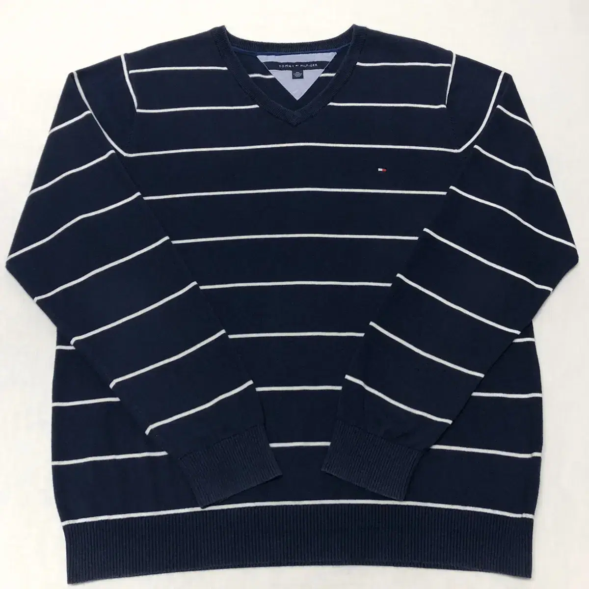 Tommy Hilfiger Striped Cotton V-Neck Knit (XXL)