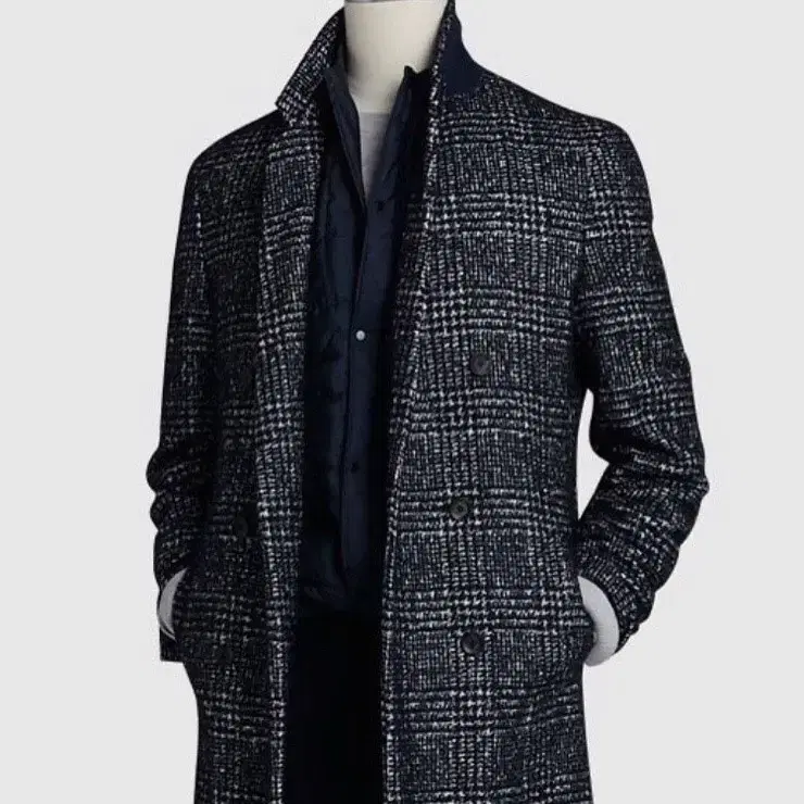 (size 100) Time Homme / Alpaca Mohair Silk Blend Check Coat