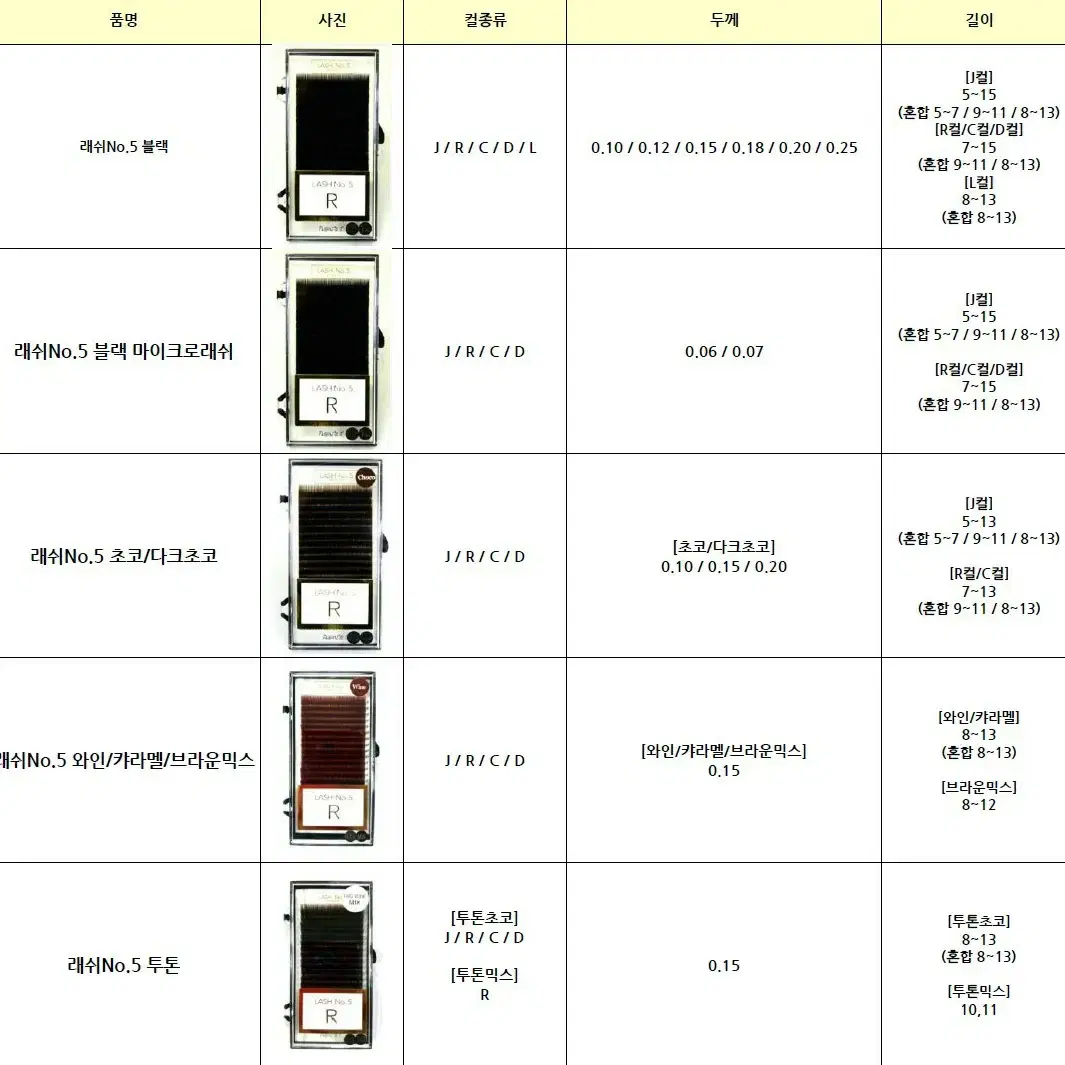 믹스모R컬 0.15t 8~13mm 래쉬넘버5 속눈썹고급벨벳모8~13mm