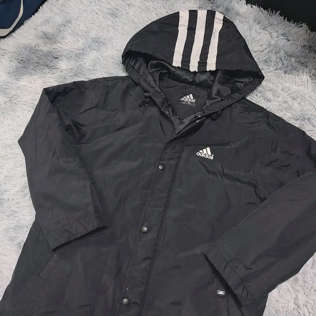 100 Adidas Backprinted Big Logo Black Windbreaker Hooded Jacket