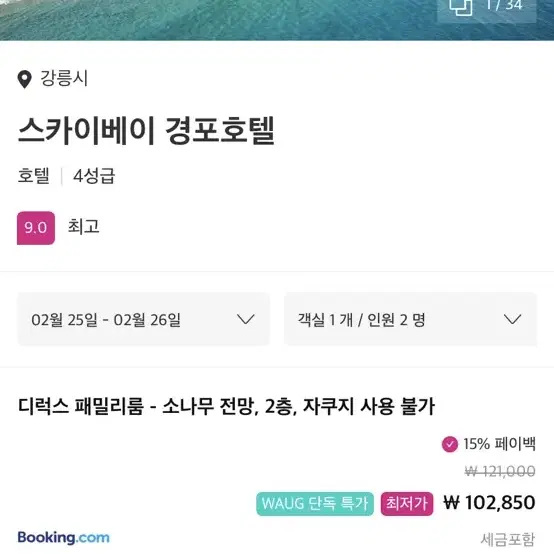 스카이베이 경포호텔 디럭스룸(호수뷰)