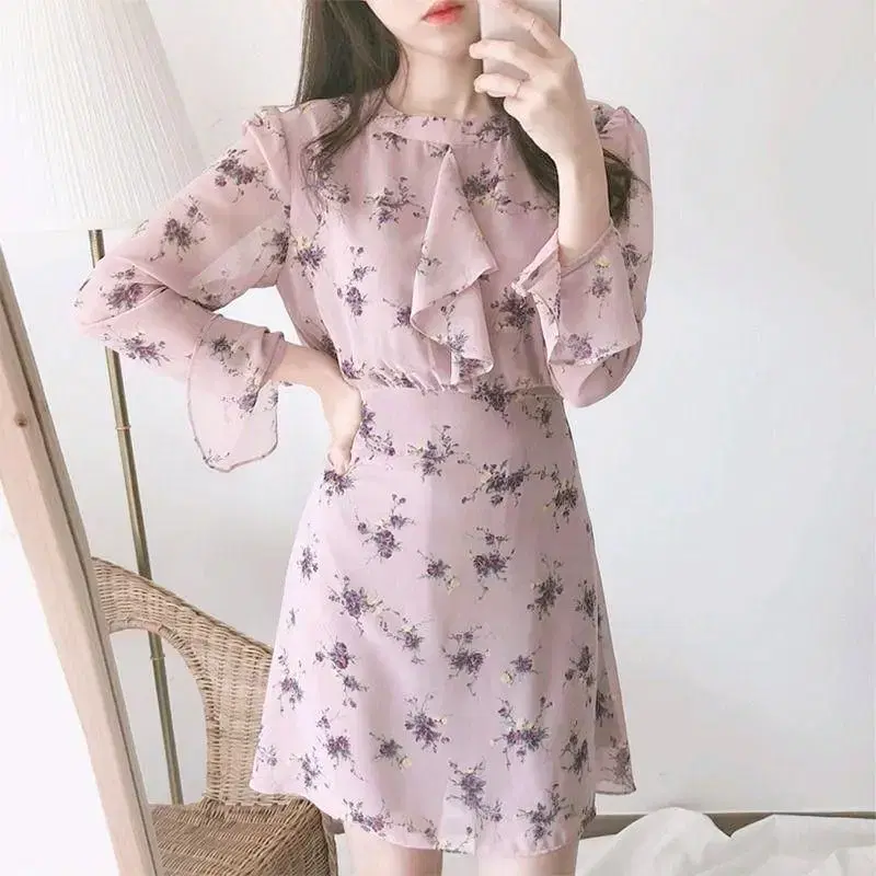 [New Product High Quality] Realistic Zone Frill Mauve Flower ONEPIECE High quality cherry blossom look