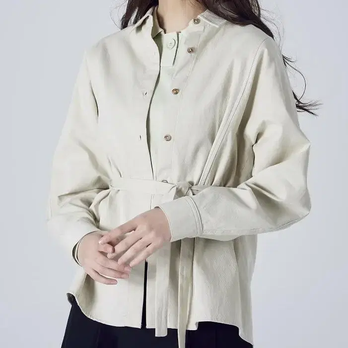 New product Women's beige cotton strap shirt outer