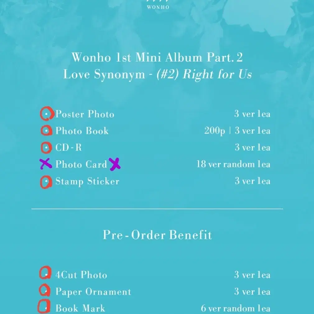 원호 러브시노님 개봉앨범 Set (ver. 1+2+3) cd+pb+pob