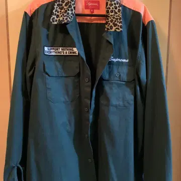 supreme leopard collar work shirt