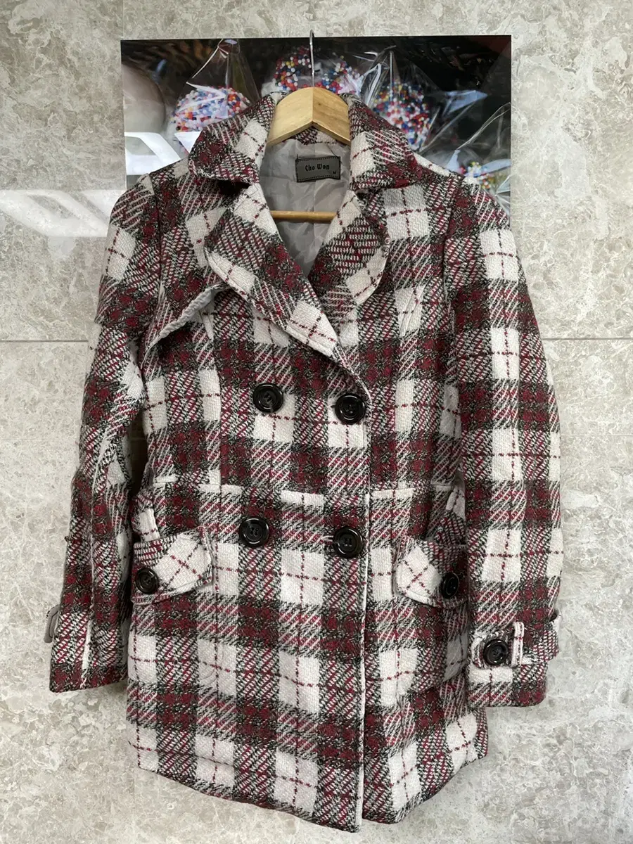 [M] Checked wool coat with beltset