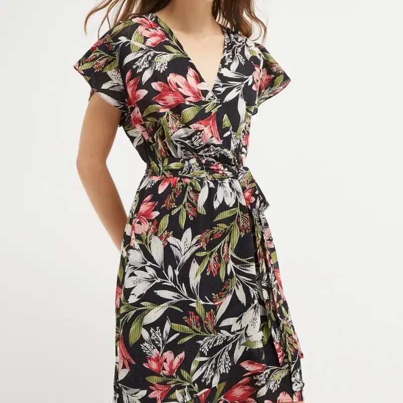 FLORETA SHADOW FLORAL WRAP DRESS