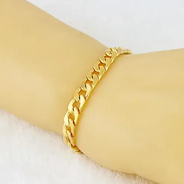 새 18K GF 5mm 팔찌 21cm 골드 금 스테인레스 체인 생일