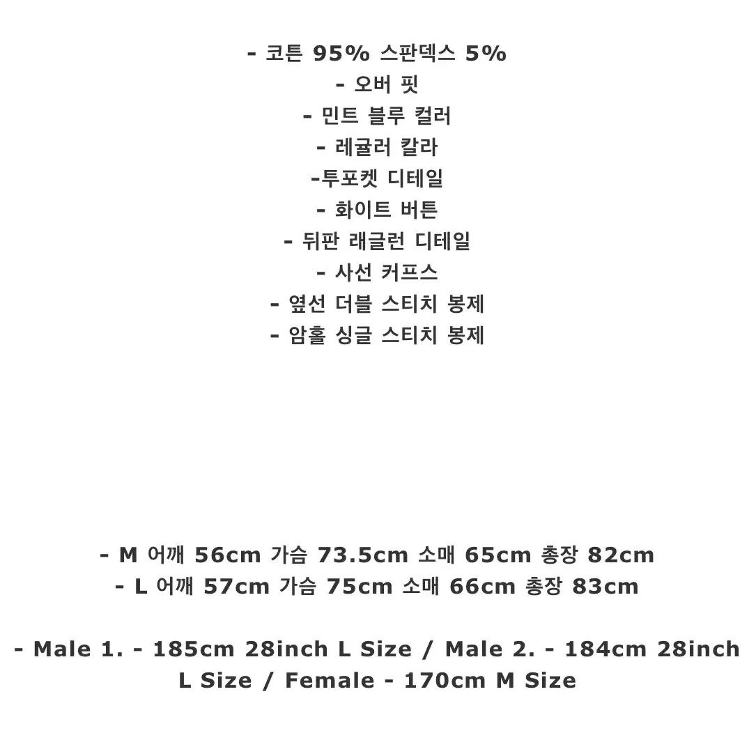 stu 에스티유 오버핏 투포켓 셔츠 민트 M L