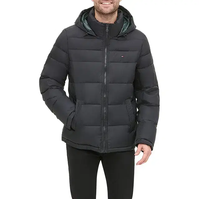 Men's Hooded Puffer Jacket Black Large Tommy Hilfiger