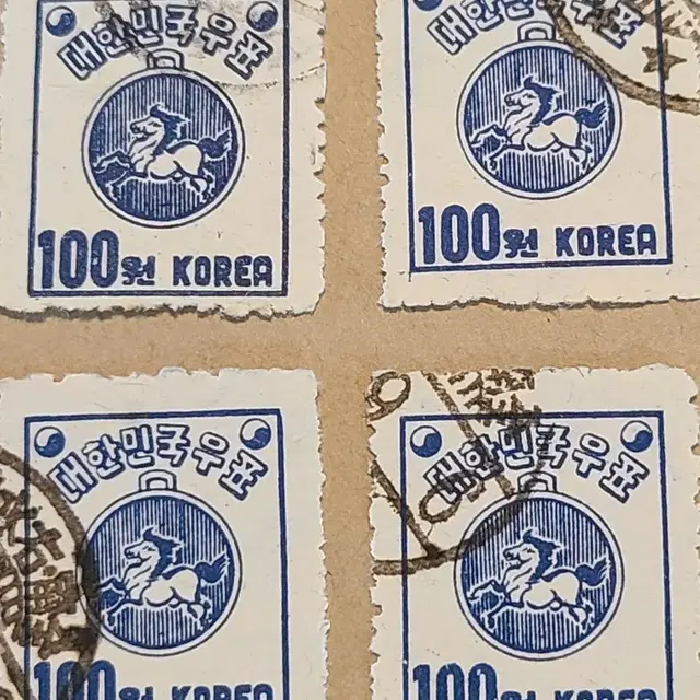 1952년 보통우표 마패 100원 사용제