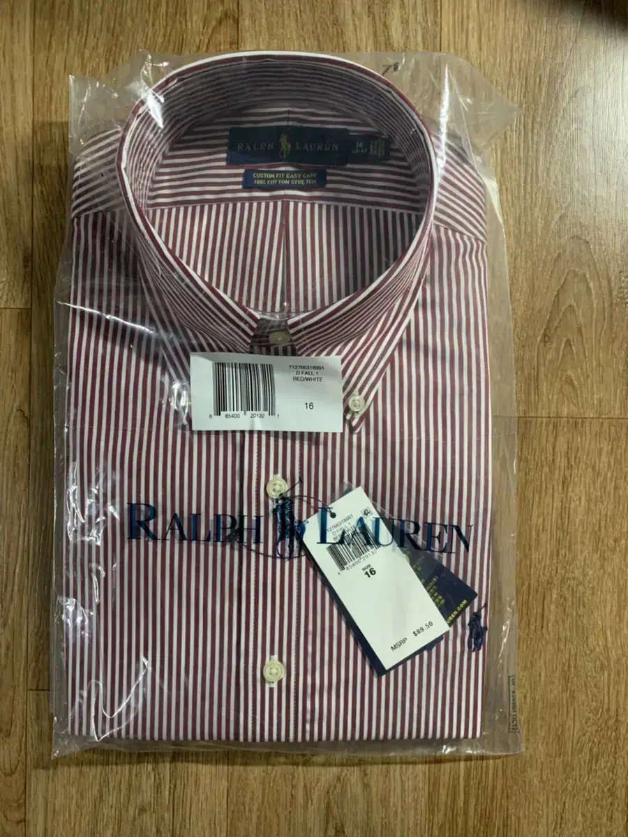 Polo Red Striped Shirt Custom Fit 16 Size New