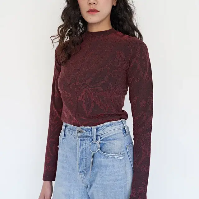 teak 티크 Flower jacquard jersey top