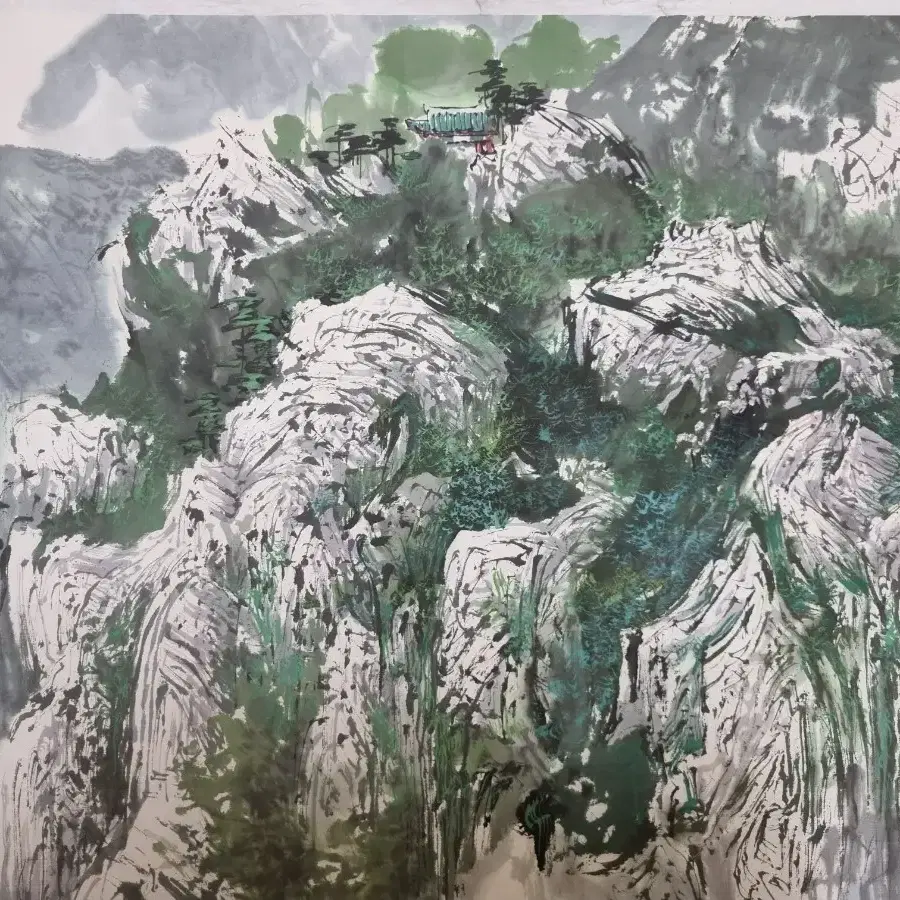 최우철화백/명품대작/산수화그림/조선화/북한그림/중앙미술창작사/묘향산의아침