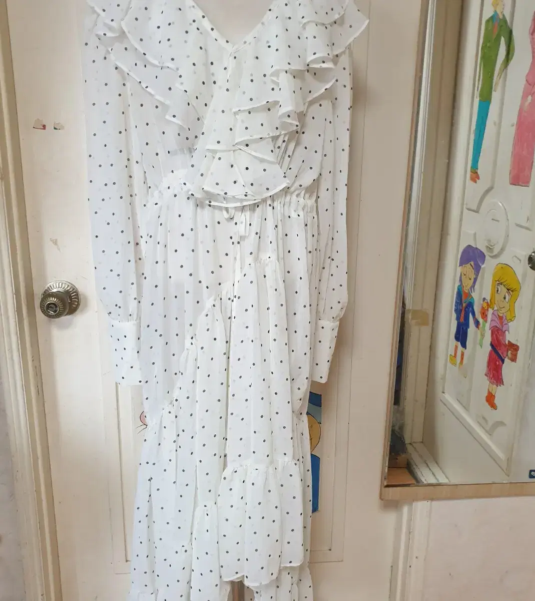 (M-L) nob Shirring Dot Unbalanced Long Long ONEPIECE *Price down*