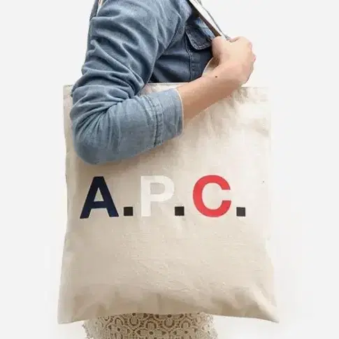 아페쎄(A.P.C.) 트리컬러 로고 빅 캔버스 토트 백 에코백