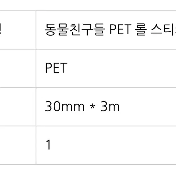 동물친구들 PET 롤 스티커 8종