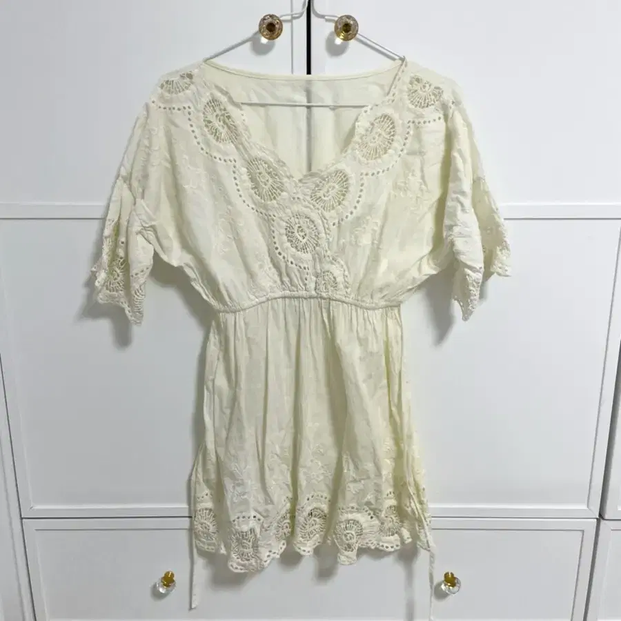 eyelet embroidered mini one-piece blouse