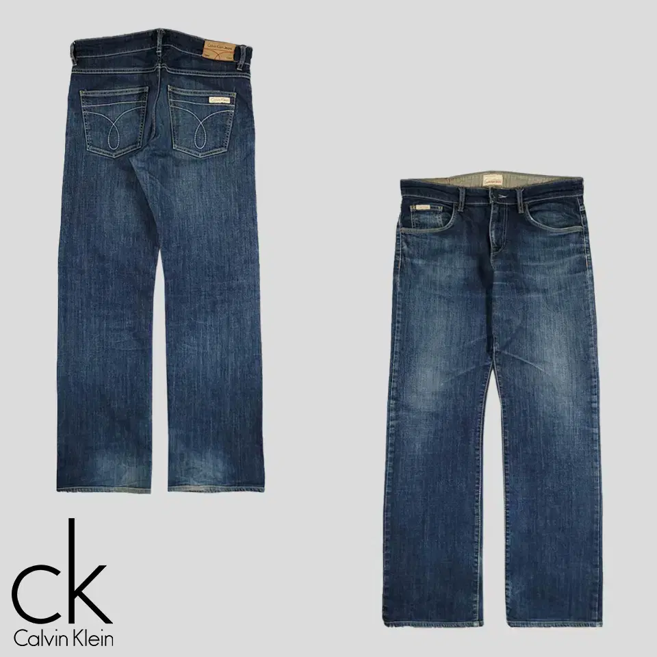 Calvin Klein Jins Medium Blue Wash Leather Patched Straight Fit Jeans Denim 34