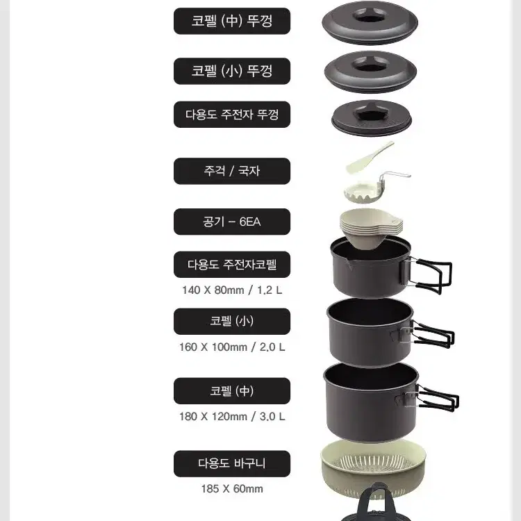 새상품 무배)독일 콕스타 캠핑 블랙스톤 경질 코펠 세트 6인용