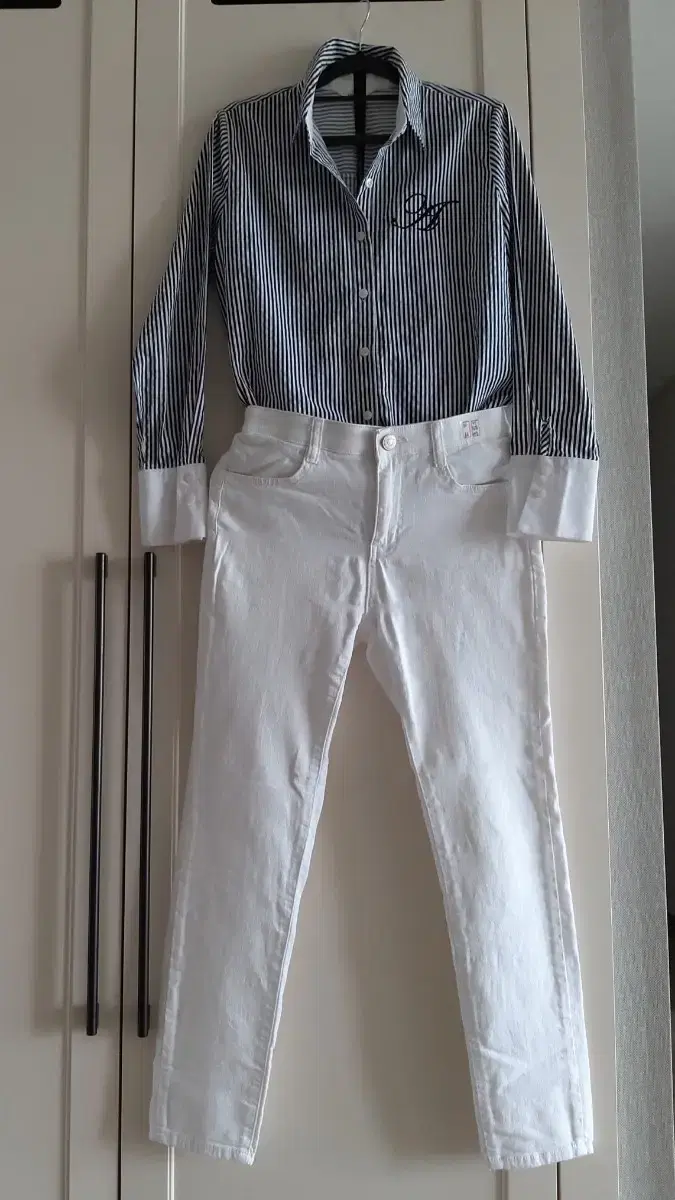 ONEPIECE, blouse, women's pants, white jin, stripe