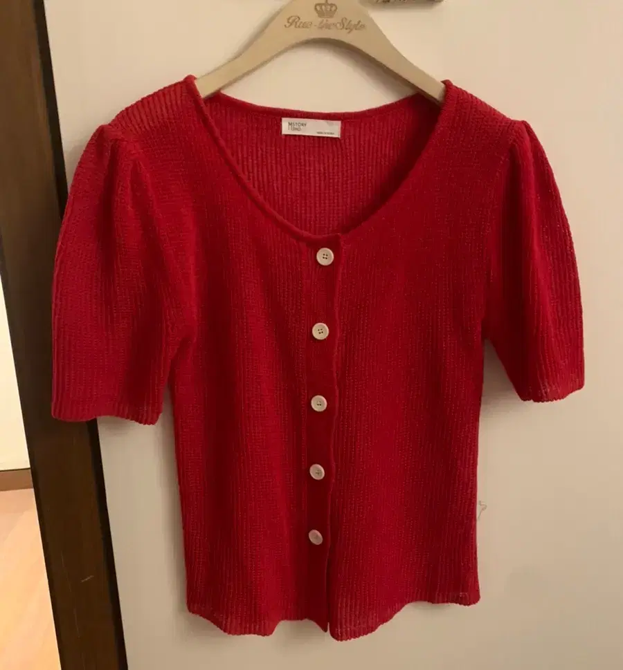 Red knitted button blouse