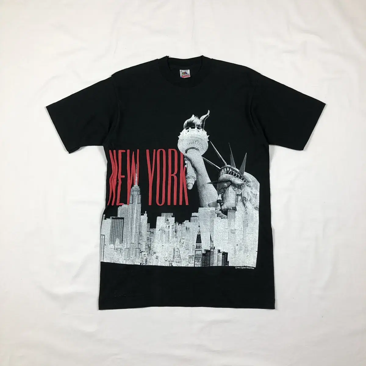 90s 92년도 뉴욕 new york 자유의여신상 프린트 반팔티