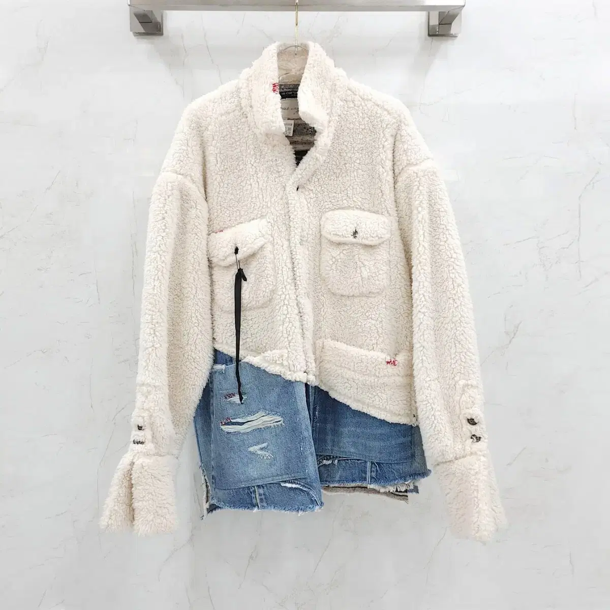 5 / Gregg Lauren Ivory furry denim layered jacket