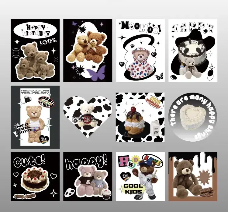 Black kitsch teddy bear notebook dacquo sticker 12pcs