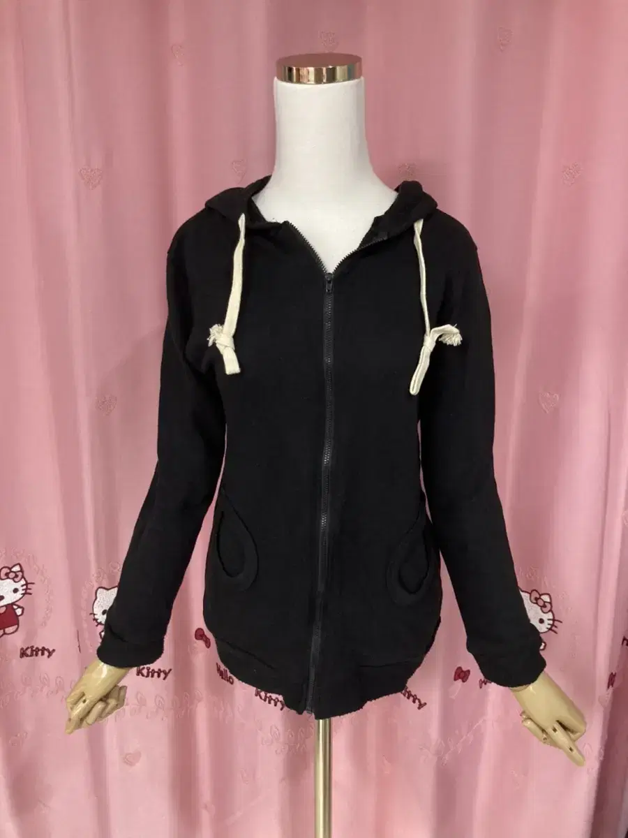 (SALE)Women's Black Hooded Zip-Up Tee