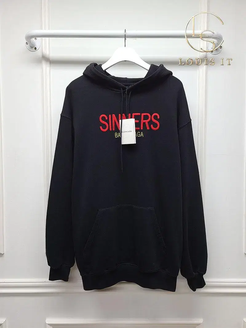 [S] Balenciaga Black Sinners Red Lettering Logo Hoodie