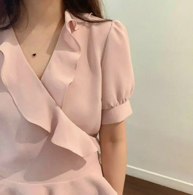 [Maybe Baby] Wrap Blouse - Sheer Pink Color