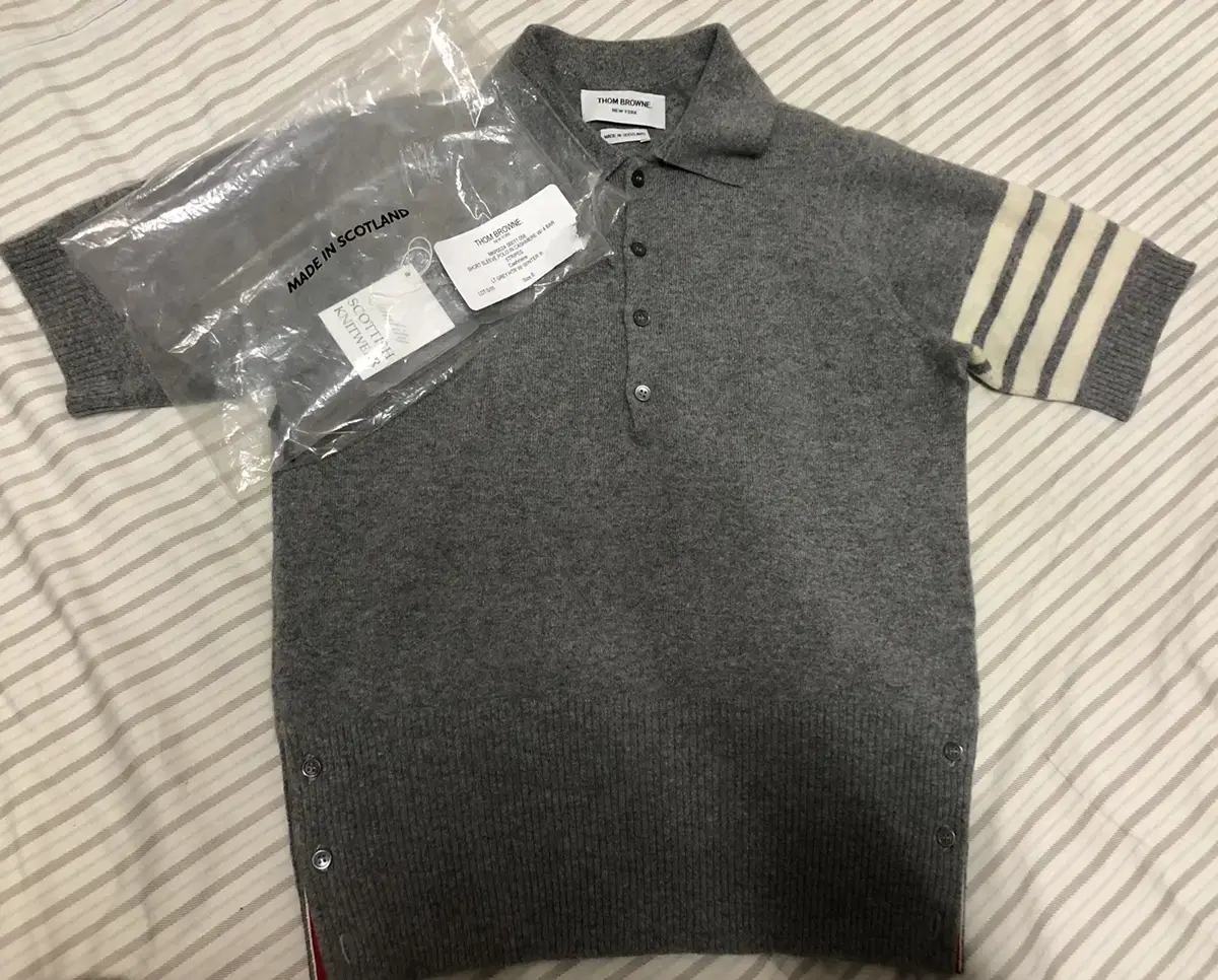 TOM BROWN / GREY Diagonal armband cashmere short-sleeved karati / size 0