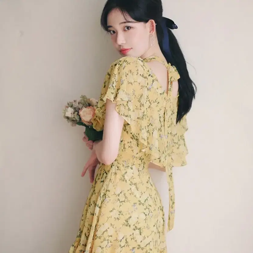 (새상품,무배) 밀크코코아 lemon flower olivia dress