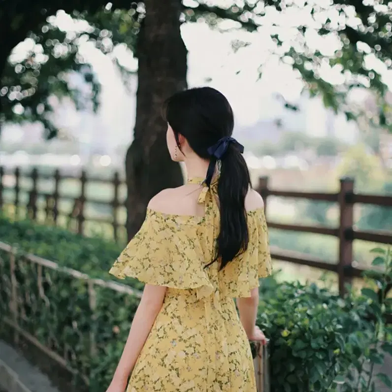 (새상품,무배) 밀크코코아 lemon flower olivia dress