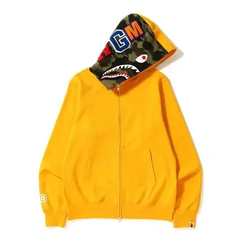 BAPE 베이프 퍼스트 옐로우 하프 카모 샤크 풀집업 후드