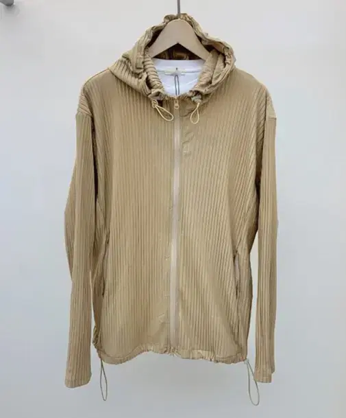 Beige pleated hooded zip-up New Arrivals