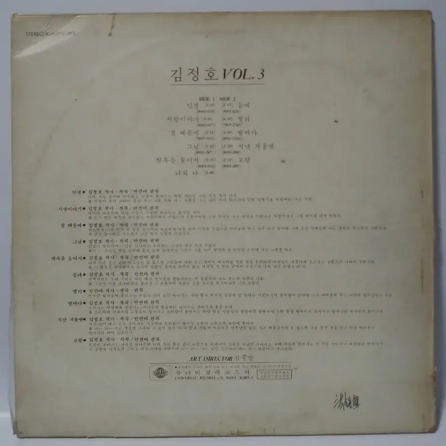 김정호 3집 LP 1980년 초반