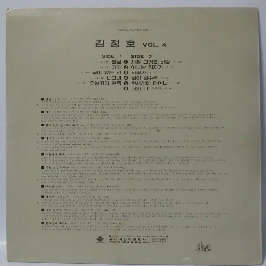 김정호 4집 LP 1981년 초반