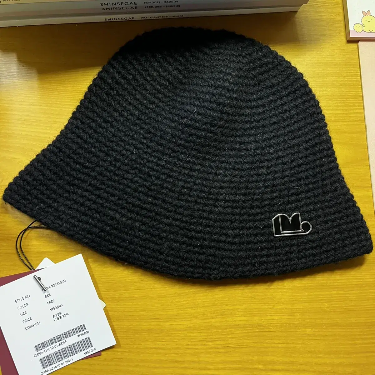 여자 Emblem Knit Bucket Hat 버킷햇 새상품