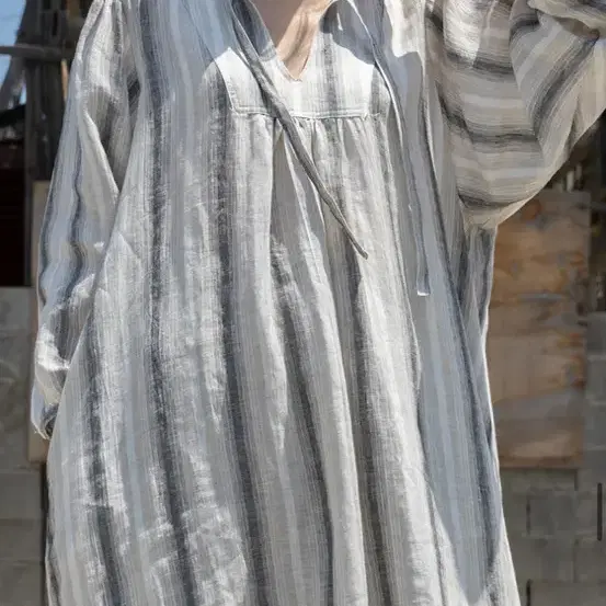 유노이아 stripe linen dress