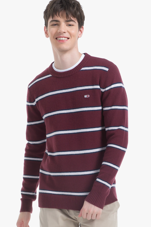 Tommy Jins Wool Striped Crew Neck Sweater Purple