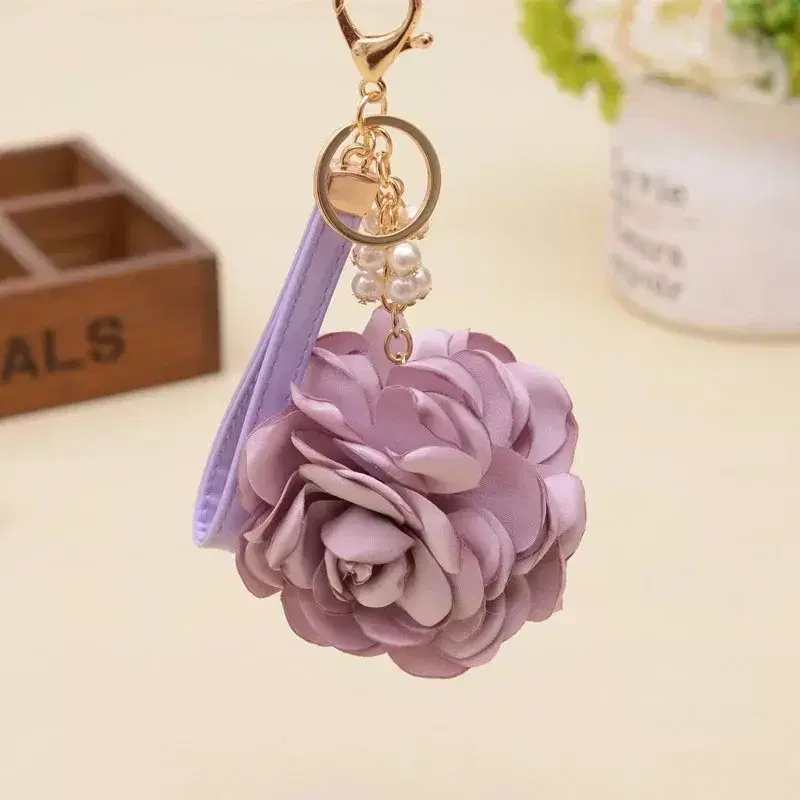 Romantic Purple Rose Flower keyring Key Holder keyring Bag Pendant