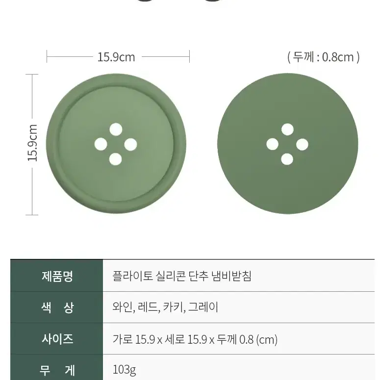 1+1 실리콘 냄비받침 수저받침 미끄럼방지 단추모양 전자레인지 소독가